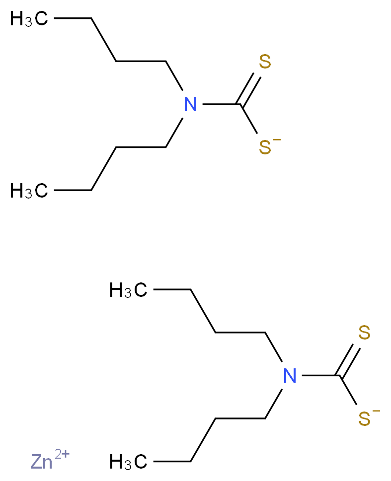 zinc(2+) ion bis((dibutylcarbamothioyl)sulfanide)_分子结构_CAS_136-23-2