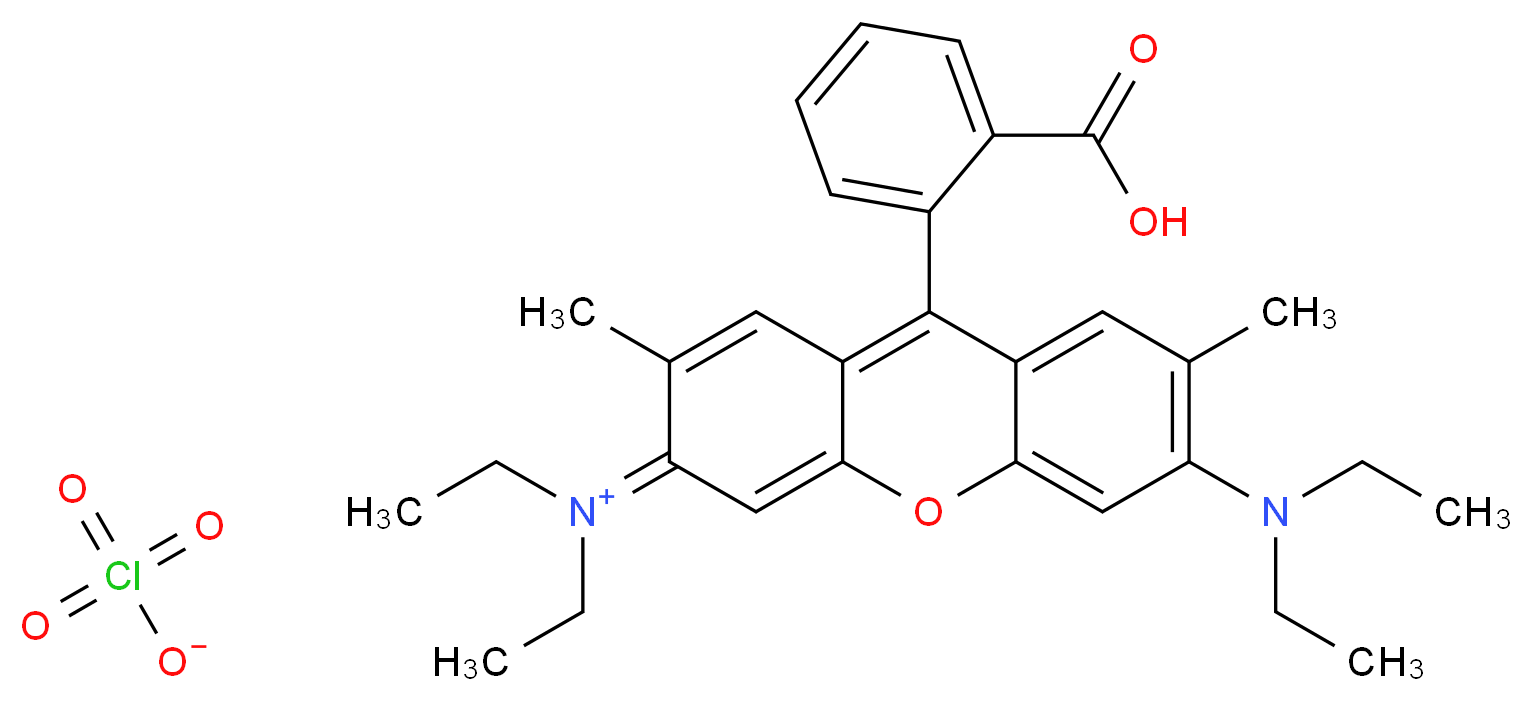 9-(2-carboxyphenyl)-6-(diethylamino)-N,N-diethyl-2,7-dimethyl-3H-xanthen-3-iminium perchlorate_分子结构_CAS_62669-66-3