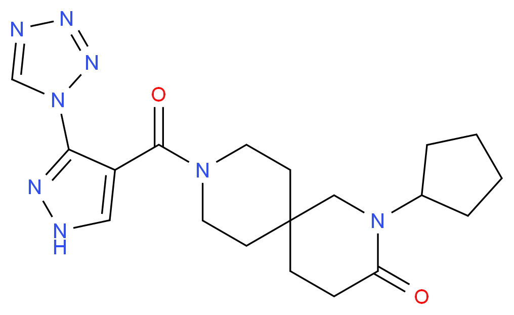 2-cyclopentyl-9-{[3-(1H-tetrazol-1-yl)-1H-pyrazol-4-yl]carbonyl}-2,9-diazaspiro[5.5]undecan-3-one_分子结构_CAS_)