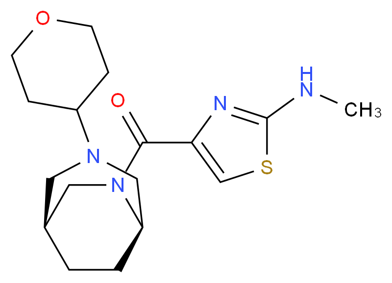 N-methyl-4-{[(1S*,5R*)-3-(tetrahydro-2H-pyran-4-yl)-3,6-diazabicyclo[3.2.2]non-6-yl]carbonyl}-1,3-thiazol-2-amine_分子结构_CAS_)