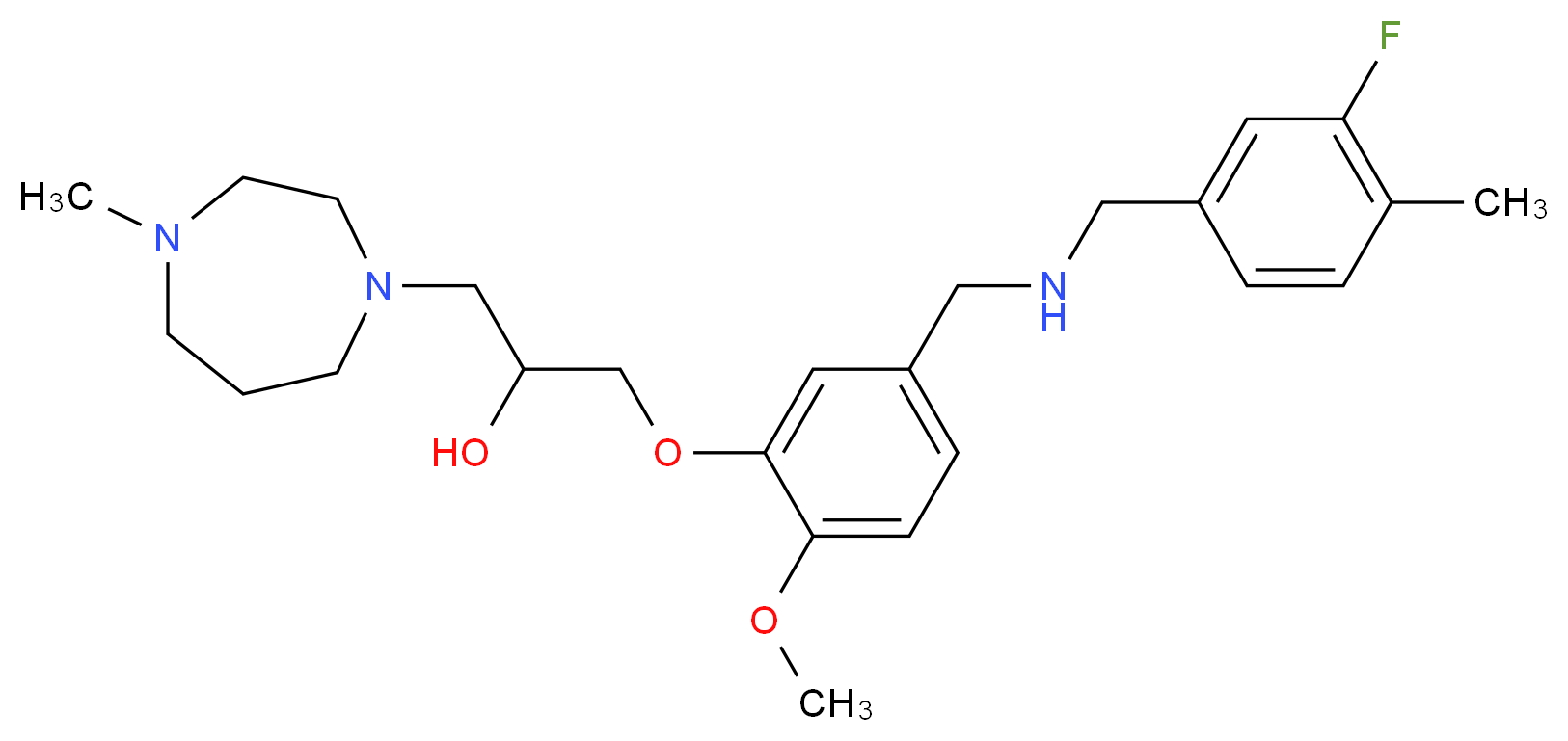 1-(5-{[(3-fluoro-4-methylbenzyl)amino]methyl}-2-methoxyphenoxy)-3-(4-methyl-1,4-diazepan-1-yl)-2-propanol_分子结构_CAS_)