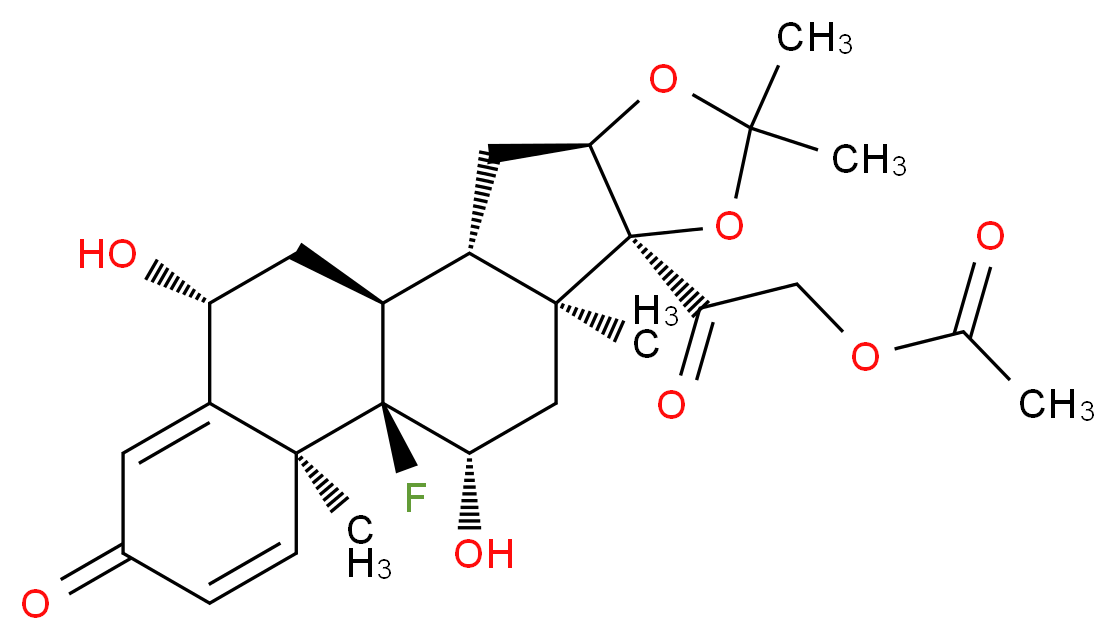 2-[(1S,2S,4R,8S,9S,11S,12R,13S,19R)-12-fluoro-11,19-dihydroxy-6,6,9,13-tetramethyl-16-oxo-5,7-dioxapentacyclo[10.8.0.0<sup>2</sup>,<sup>9</sup>.0<sup>4</sup>,<sup>8</sup>.0<sup>1</sup><sup>3</sup>,<sup>1</sup><sup>8</sup>]icosa-14,17-dien-8-yl]-2-oxoethyl acetate_分子结构_CAS_72559-83-2