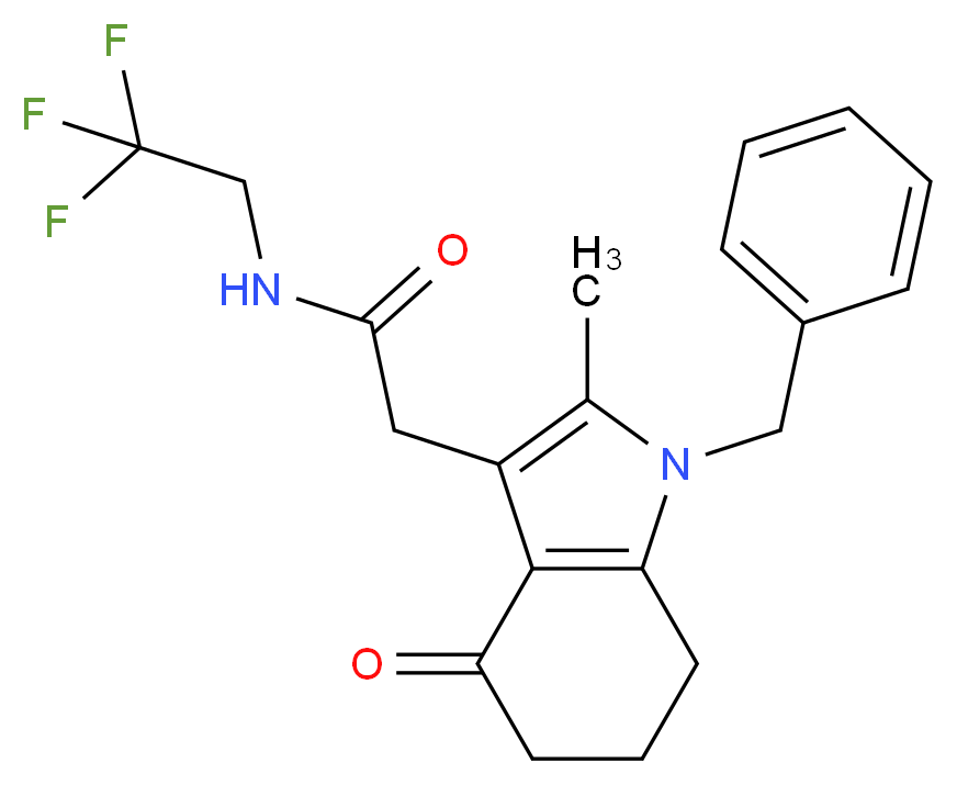 2-(1-benzyl-2-methyl-4-oxo-4,5,6,7-tetrahydro-1H-indol-3-yl)-N-(2,2,2-trifluoroethyl)acetamide_分子结构_CAS_)