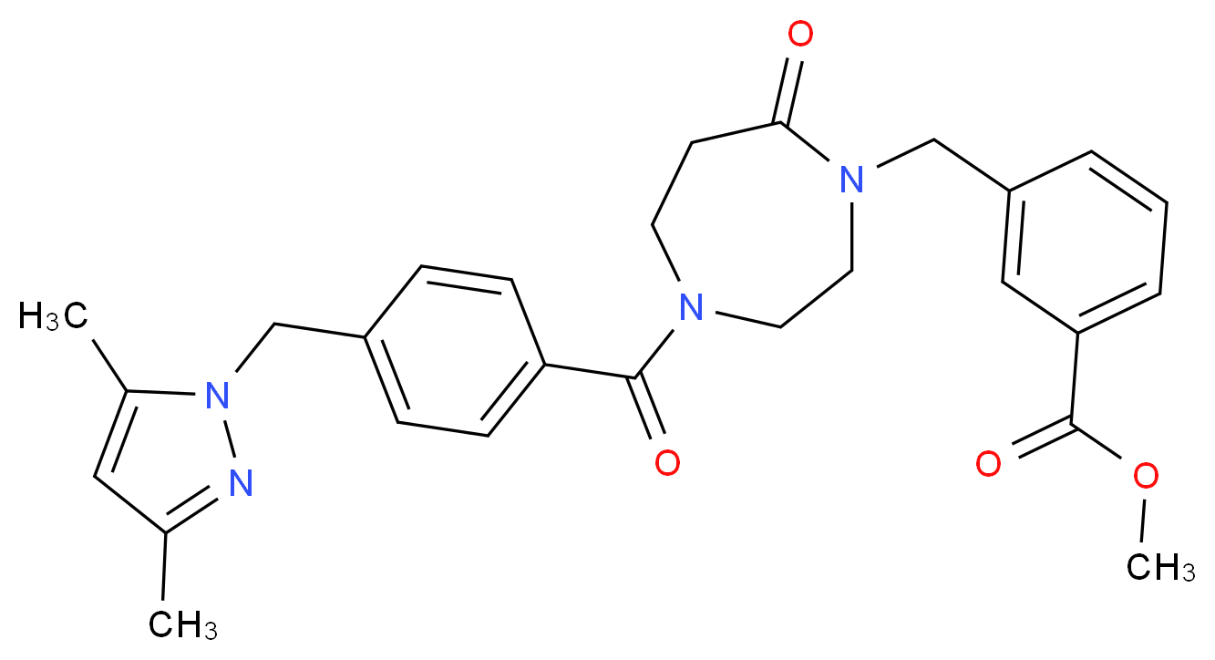 methyl 3-[(4-{4-[(3,5-dimethyl-1H-pyrazol-1-yl)methyl]benzoyl}-7-oxo-1,4-diazepan-1-yl)methyl]benzoate_分子结构_CAS_)