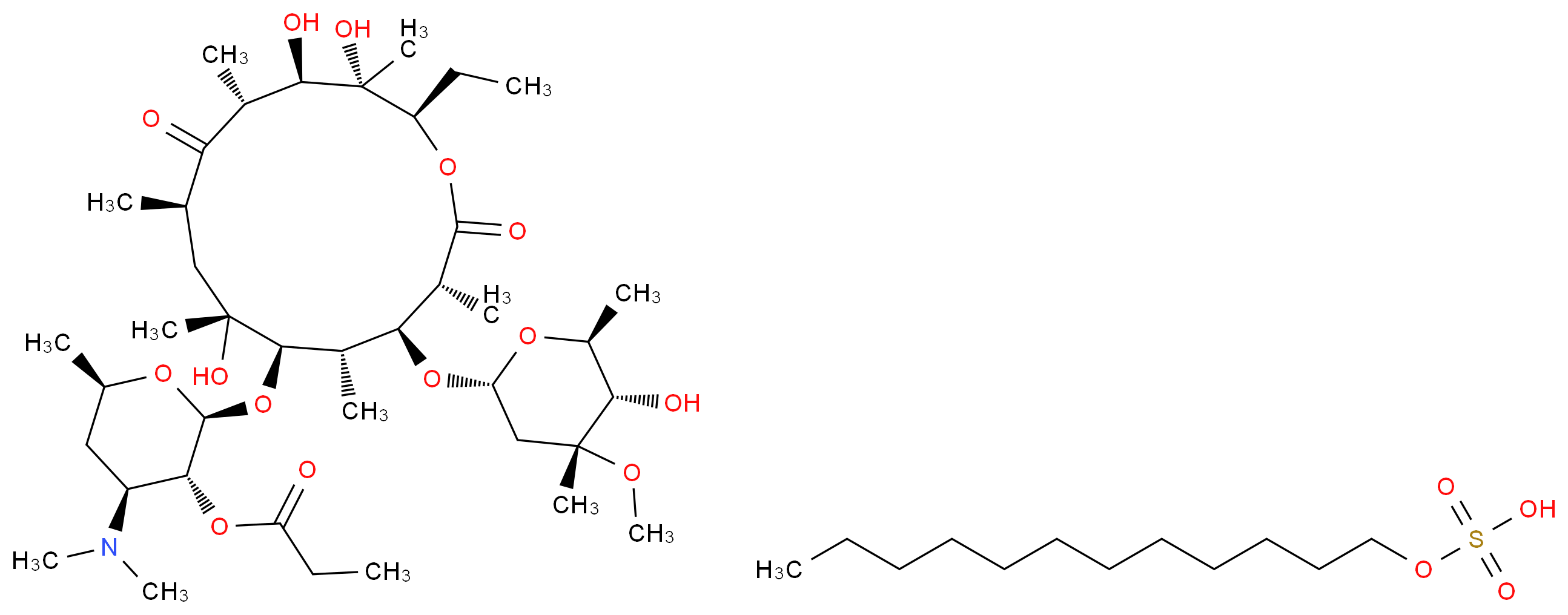 (dodecyloxy)sulfonic acid (2S,3R,4S,6R)-4-(dimethylamino)-2-{[(3R,4S,5S,6R,7R,9R,11R,12R,13S,14R)-14-ethyl-7,12,13-trihydroxy-4-{[(2R,4R,5S,6S)-5-hydroxy-4-methoxy-4,6-dimethyloxan-2-yl]oxy}-3,5,7,9,11,13-hexamethyl-2,10-dioxo-1-oxacyclotetradecan-6-yl]oxy}-6-methyloxan-3-yl propanoate_分子结构_CAS_3521-62-8