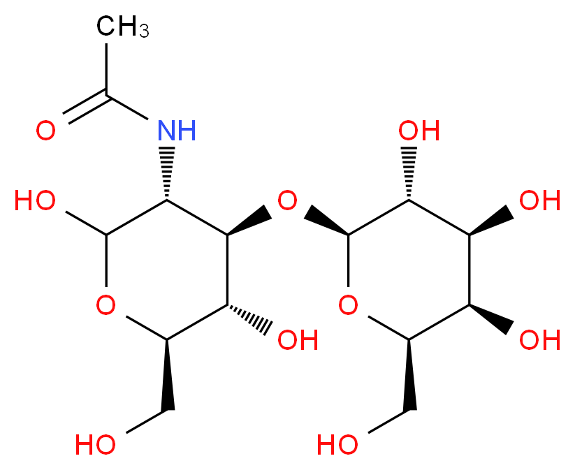N-[(3R,4R,5S,6R)-2,5-dihydroxy-6-(hydroxymethyl)-4-{[(2R,3R,4S,5R,6R)-3,4,5-trihydroxy-6-(hydroxymethyl)oxan-2-yl]oxy}oxan-3-yl]acetamide_分子结构_CAS_50787-09-2