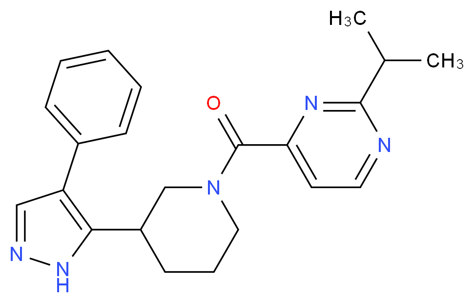 2-isopropyl-4-{[3-(4-phenyl-1H-pyrazol-5-yl)piperidin-1-yl]carbonyl}pyrimidine_分子结构_CAS_)