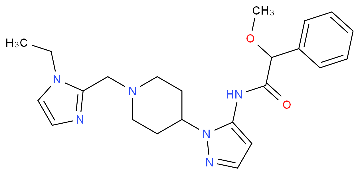 N-(1-{1-[(1-ethyl-1H-imidazol-2-yl)methyl]-4-piperidinyl}-1H-pyrazol-5-yl)-2-methoxy-2-phenylacetamide_分子结构_CAS_)