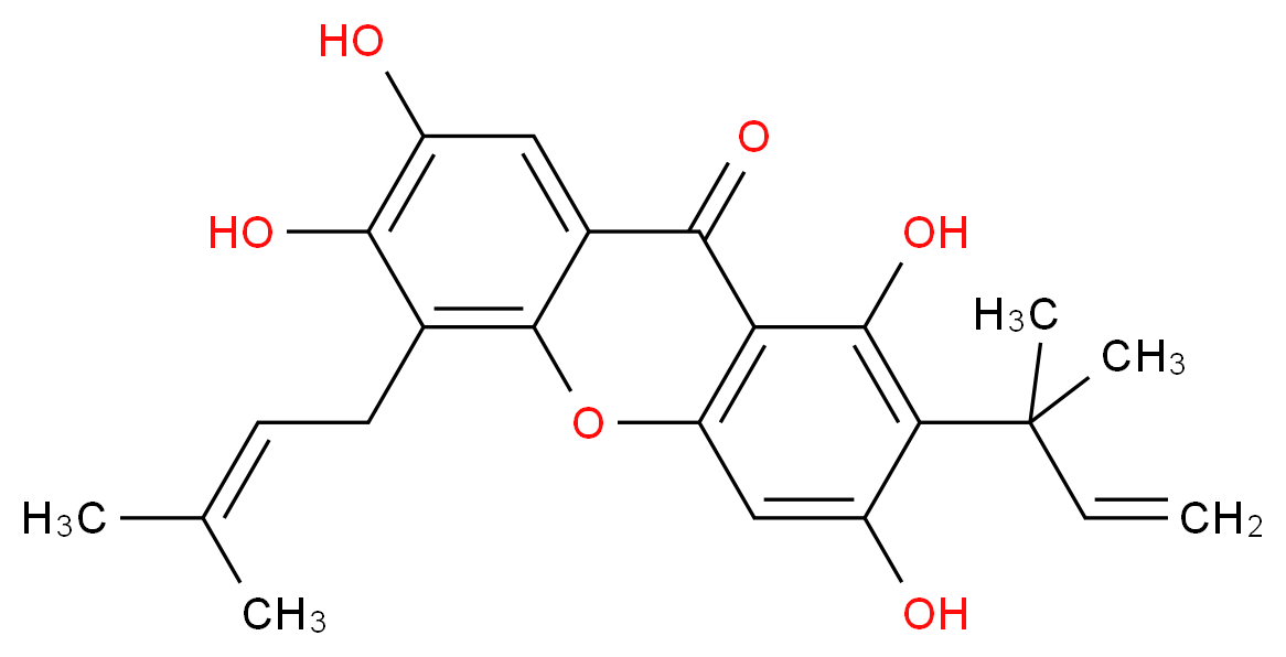 1,3,6,7-tetrahydroxy-5-(3-methylbut-2-en-1-yl)-2-(2-methylbut-3-en-2-yl)-9H-xanthen-9-one_分子结构_CAS_135541-40-1