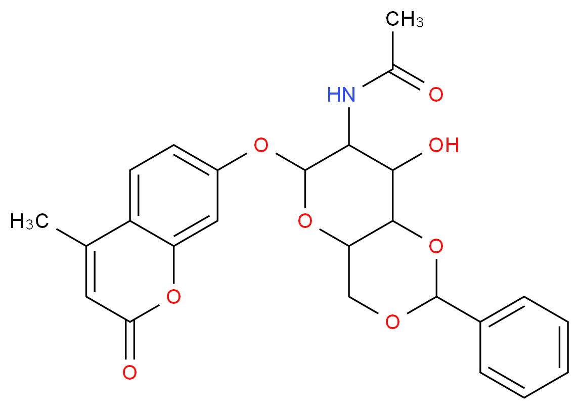 4-Methylumbelliferyl-2-acetamido-4,6-0-benzylidene-2-deoxy-β-D-glucopyranoside_分子结构_CAS_55673-91-1)