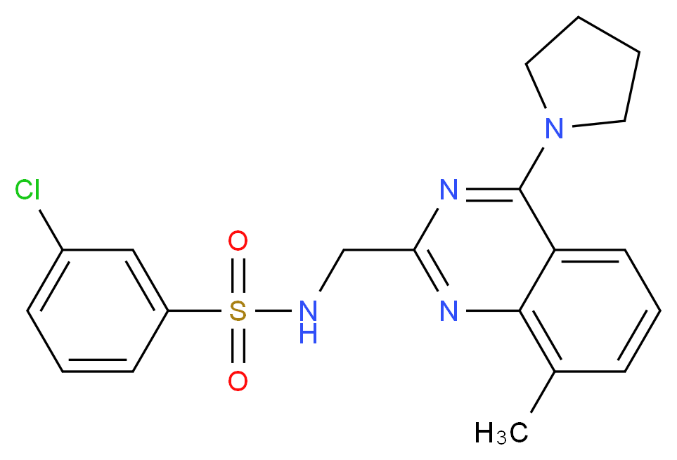 3-chloro-N-{[8-methyl-4-(1-pyrrolidinyl)-2-quinazolinyl]methyl}benzenesulfonamide_分子结构_CAS_)
