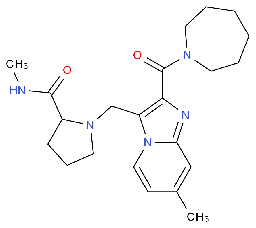 1-{[2-(azepan-1-ylcarbonyl)-7-methylimidazo[1,2-a]pyridin-3-yl]methyl}-N-methylprolinamide_分子结构_CAS_)