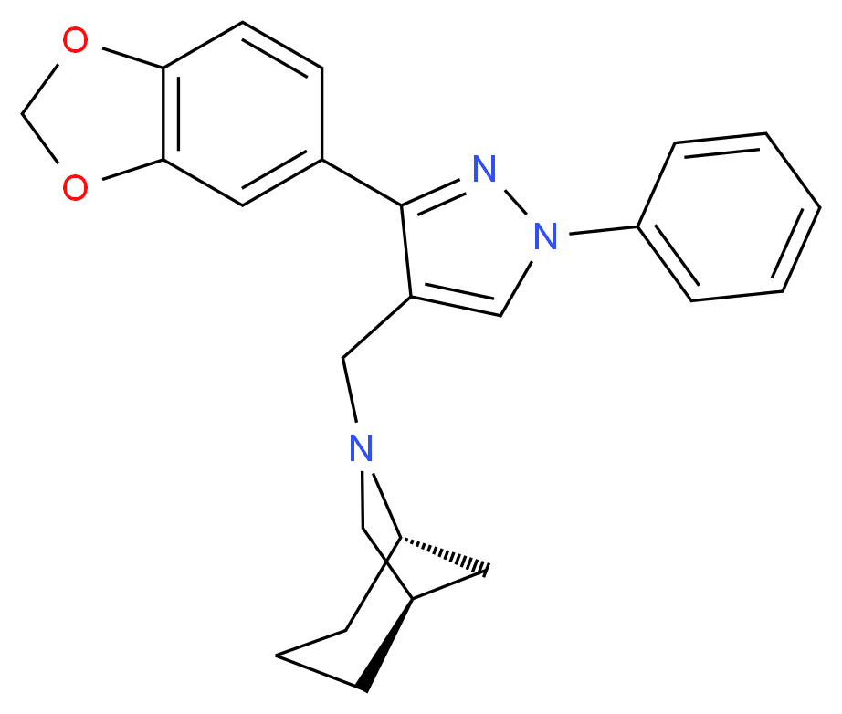 (1R*,5S*)-6-{[3-(1,3-benzodioxol-5-yl)-1-phenyl-1H-pyrazol-4-yl]methyl}-6-azabicyclo[3.2.1]octane_分子结构_CAS_)