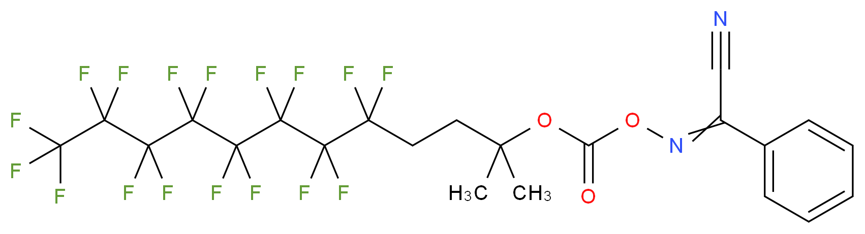 2-[(4,4,5,5,6,6,7,7,8,8,9,9,10,10,11,11,11-十七氟-1,1-二甲基十一烷基氧)碳酰胺]-2-苯基乙腈_分子结构_CAS_350716-42-6)