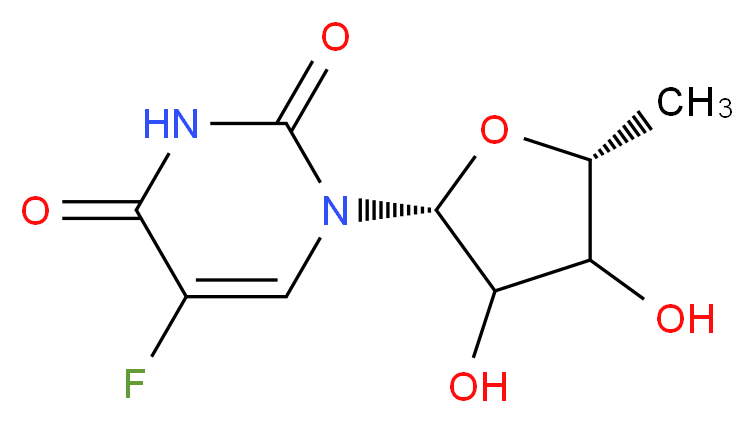 1-[(2R,5R)-3,4-dihydroxy-5-methyloxolan-2-yl]-5-fluoro-1,2,3,4-tetrahydropyrimidine-2,4-dione_分子结构_CAS_3094-09-5