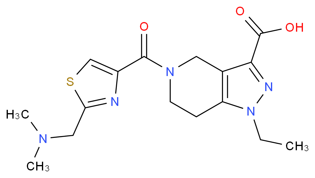 5-({2-[(dimethylamino)methyl]-1,3-thiazol-4-yl}carbonyl)-1-ethyl-4,5,6,7-tetrahydro-1H-pyrazolo[4,3-c]pyridine-3-carboxylic acid_分子结构_CAS_)