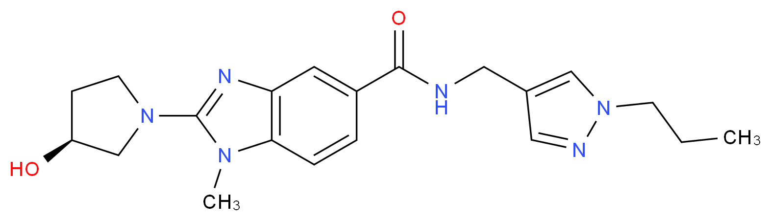 2-[(3S)-3-hydroxy-1-pyrrolidinyl]-1-methyl-N-[(1-propyl-1H-pyrazol-4-yl)methyl]-1H-benzimidazole-5-carboxamide_分子结构_CAS_)
