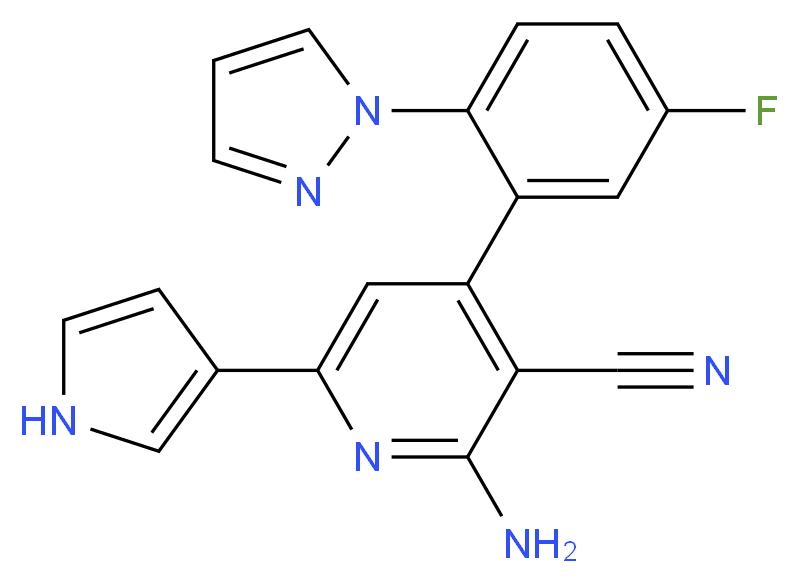 2-amino-4-[5-fluoro-2-(1H-pyrazol-1-yl)phenyl]-6-(1H-pyrrol-3-yl)nicotinonitrile_分子结构_CAS_)