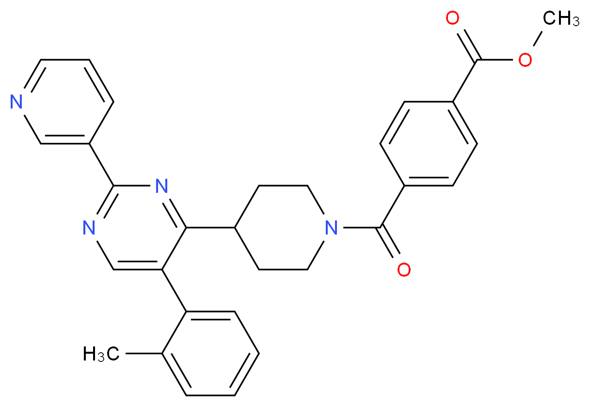 methyl 4-({4-[5-(2-methylphenyl)-2-(3-pyridinyl)-4-pyrimidinyl]-1-piperidinyl}carbonyl)benzoate_分子结构_CAS_)