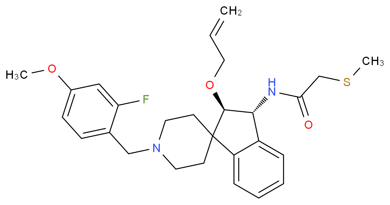 N-[(2R*,3R*)-2-(allyloxy)-1'-(2-fluoro-4-methoxybenzyl)-2,3-dihydrospiro[indene-1,4'-piperidin]-3-yl]-2-(methylthio)acetamide_分子结构_CAS_)