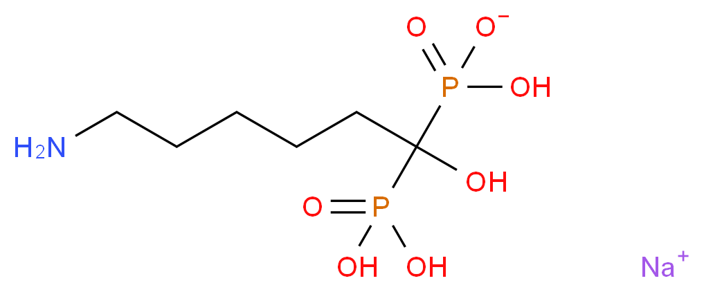sodium hydrogen (6-amino-1-hydroxy-1-phosphonohexyl)phosphonate_分子结构_CAS_80729-79-9