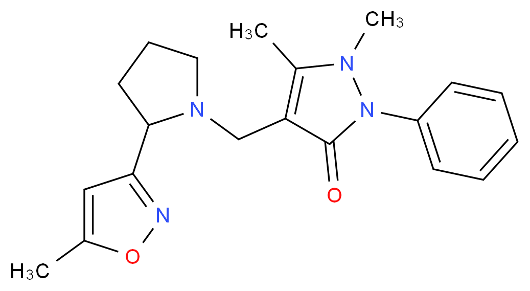 1,5-dimethyl-4-{[2-(5-methylisoxazol-3-yl)pyrrolidin-1-yl]methyl}-2-phenyl-1,2-dihydro-3H-pyrazol-3-one_分子结构_CAS_)
