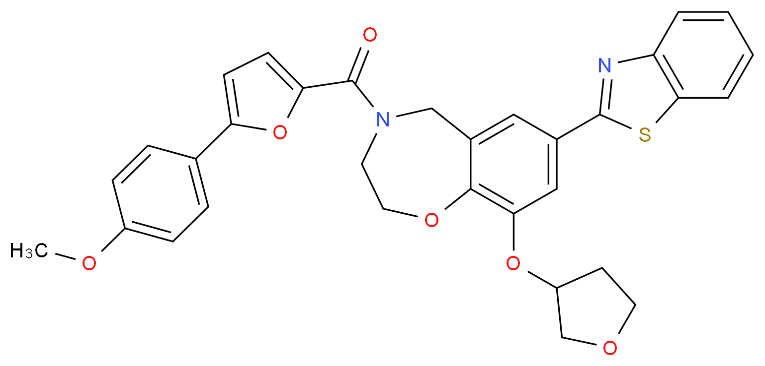 7-(1,3-benzothiazol-2-yl)-4-[5-(4-methoxyphenyl)-2-furoyl]-9-(tetrahydro-3-furanyloxy)-2,3,4,5-tetrahydro-1,4-benzoxazepine_分子结构_CAS_)