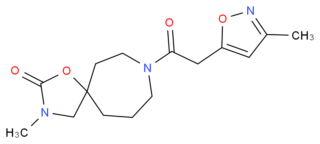3-methyl-8-[(3-methyl-5-isoxazolyl)acetyl]-1-oxa-3,8-diazaspiro[4.6]undecan-2-one_分子结构_CAS_)