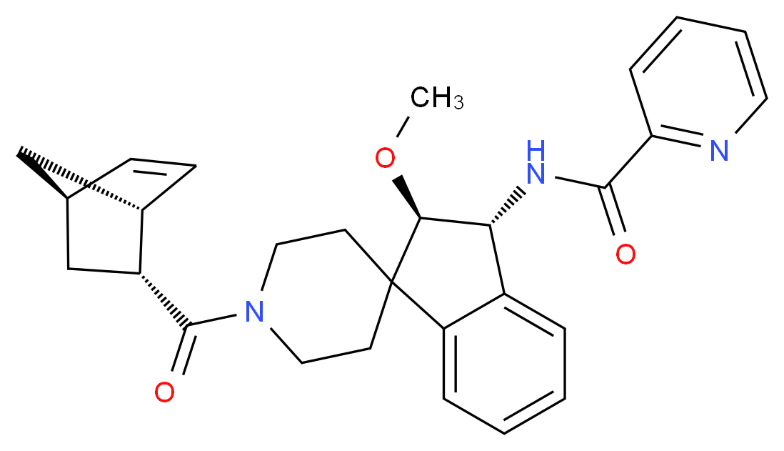 N-{(2R*,3R*)-1'-[(1R*,2R*,4R*)-bicyclo[2.2.1]hept-5-en-2-ylcarbonyl]-2-methoxy-2,3-dihydrospiro[indene-1,4'-piperidin]-3-yl}-2-pyridinecarboxamide_分子结构_CAS_)