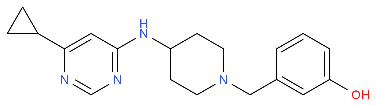 3-({4-[(6-cyclopropylpyrimidin-4-yl)amino]piperidin-1-yl}methyl)phenol_分子结构_CAS_)