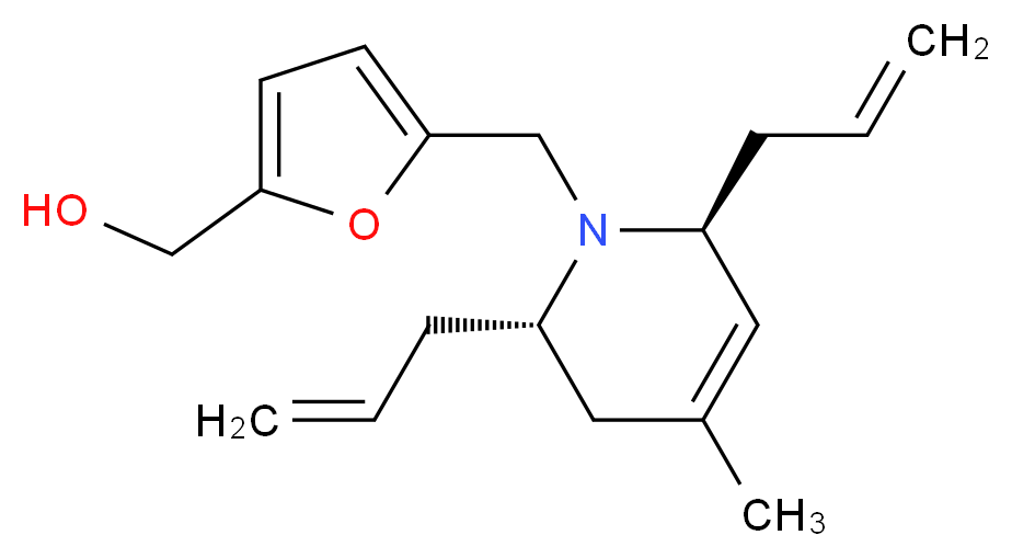 (5-{[(2S*,6S*)-2,6-diallyl-4-methyl-3,6-dihydropyridin-1(2H)-yl]methyl}-2-furyl)methanol_分子结构_CAS_)