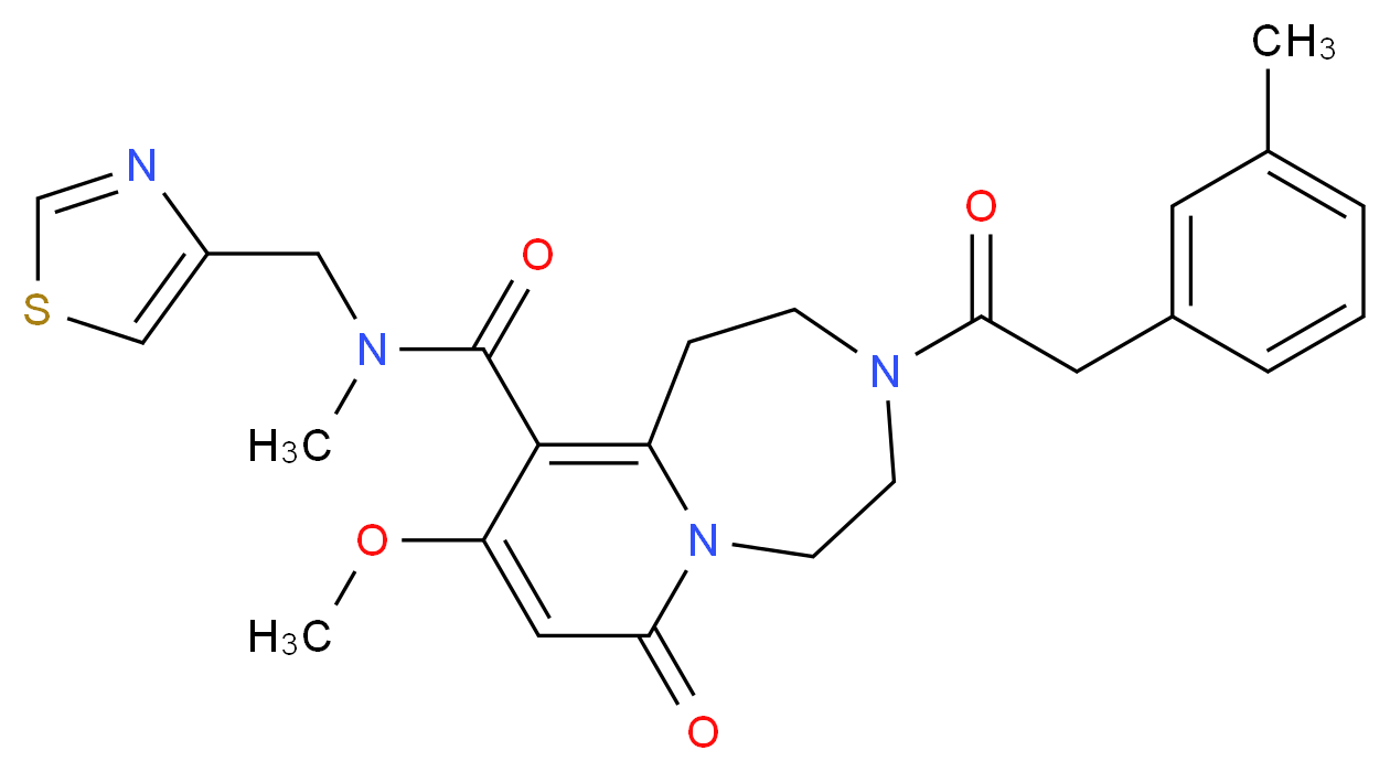 9-methoxy-N-methyl-3-[(3-methylphenyl)acetyl]-7-oxo-N-(1,3-thiazol-4-ylmethyl)-1,2,3,4,5,7-hexahydropyrido[1,2-d][1,4]diazepine-10-carboxamide_分子结构_CAS_)