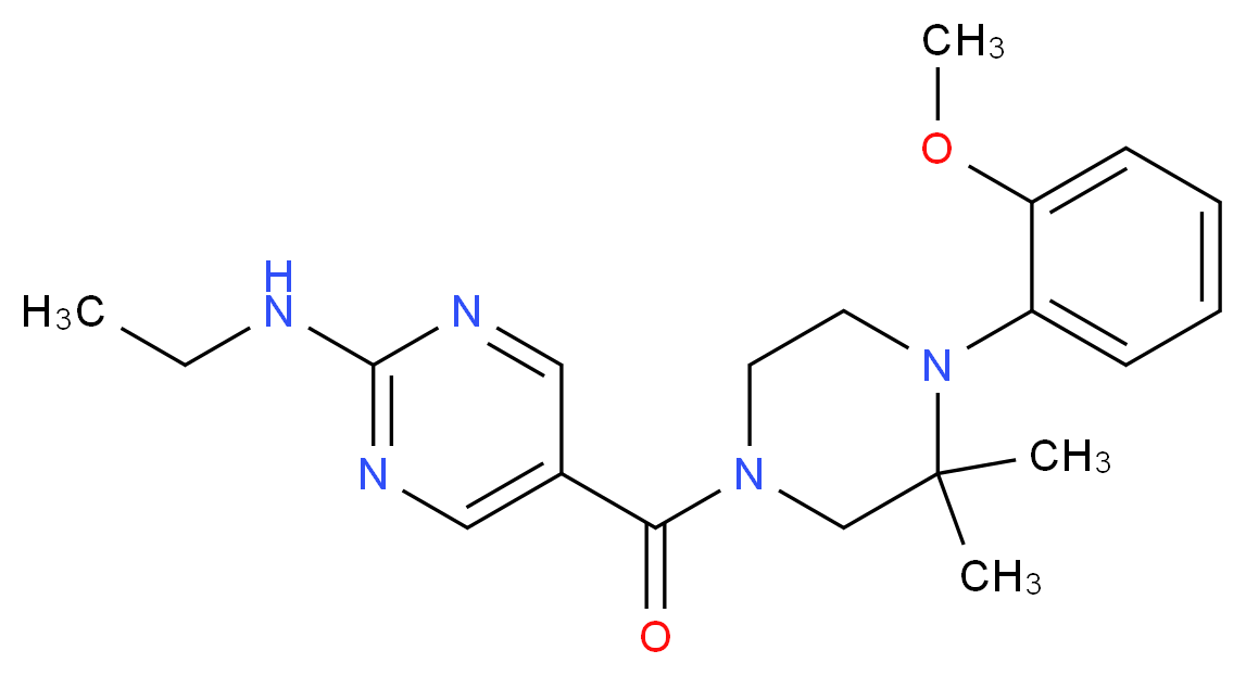 N-ethyl-5-{[4-(2-methoxyphenyl)-3,3-dimethyl-1-piperazinyl]carbonyl}-2-pyrimidinamine_分子结构_CAS_)