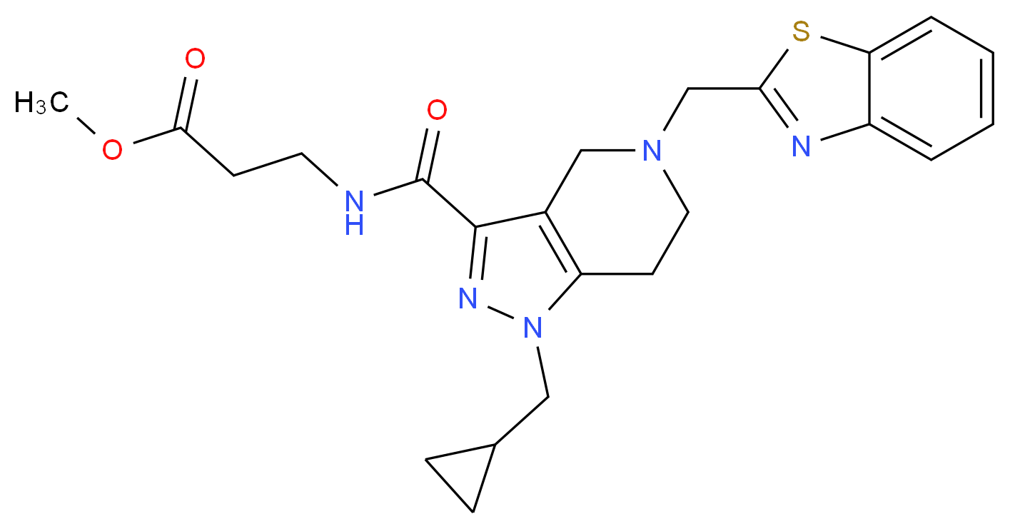 methyl N-{[5-(1,3-benzothiazol-2-ylmethyl)-1-(cyclopropylmethyl)-4,5,6,7-tetrahydro-1H-pyrazolo[4,3-c]pyridin-3-yl]carbonyl}-beta-alaninate_分子结构_CAS_)