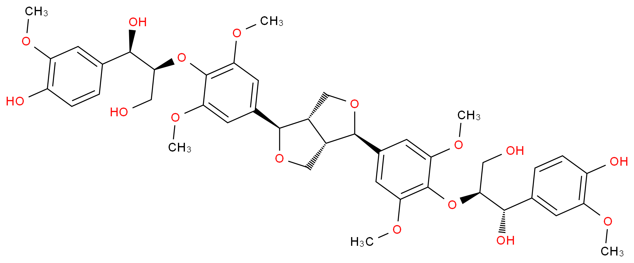 (1R,2S)-2-{4-[(1R,3aS,4R,6aS)-4-(4-{[(1S,2S)-1,3-dihydroxy-1-(4-hydroxy-3-methoxyphenyl)propan-2-yl]oxy}-3,5-dimethoxyphenyl)-hexahydrofuro[3,4-c]furan-1-yl]-2,6-dimethoxyphenoxy}-1-(4-hydroxy-3-methoxyphenyl)propane-1,3-diol_分子结构_CAS_95839-45-5