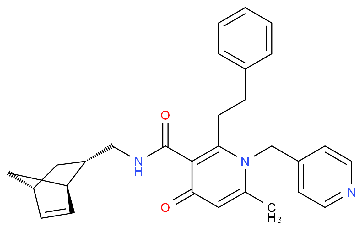 N-[(1R*,2S*,4R*)-bicyclo[2.2.1]hept-5-en-2-ylmethyl]-6-methyl-4-oxo-2-(2-phenylethyl)-1-(4-pyridinylmethyl)-1,4-dihydro-3-pyridinecarboxamide_分子结构_CAS_)