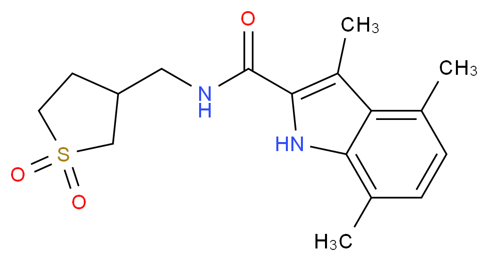 N-[(1,1-dioxidotetrahydro-3-thienyl)methyl]-3,4,7-trimethyl-1H-indole-2-carboxamide_分子结构_CAS_)