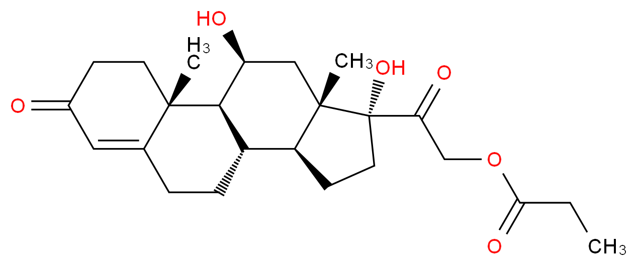 2-[(1S,2R,10S,11S,14R,15S,17S)-14,17-dihydroxy-2,15-dimethyl-5-oxotetracyclo[8.7.0.0<sup>2</sup>,<sup>7</sup>.0<sup>1</sup><sup>1</sup>,<sup>1</sup><sup>5</sup>]heptadec-6-en-14-yl]-2-oxoethyl propanoate_分子结构_CAS_6677-98-1