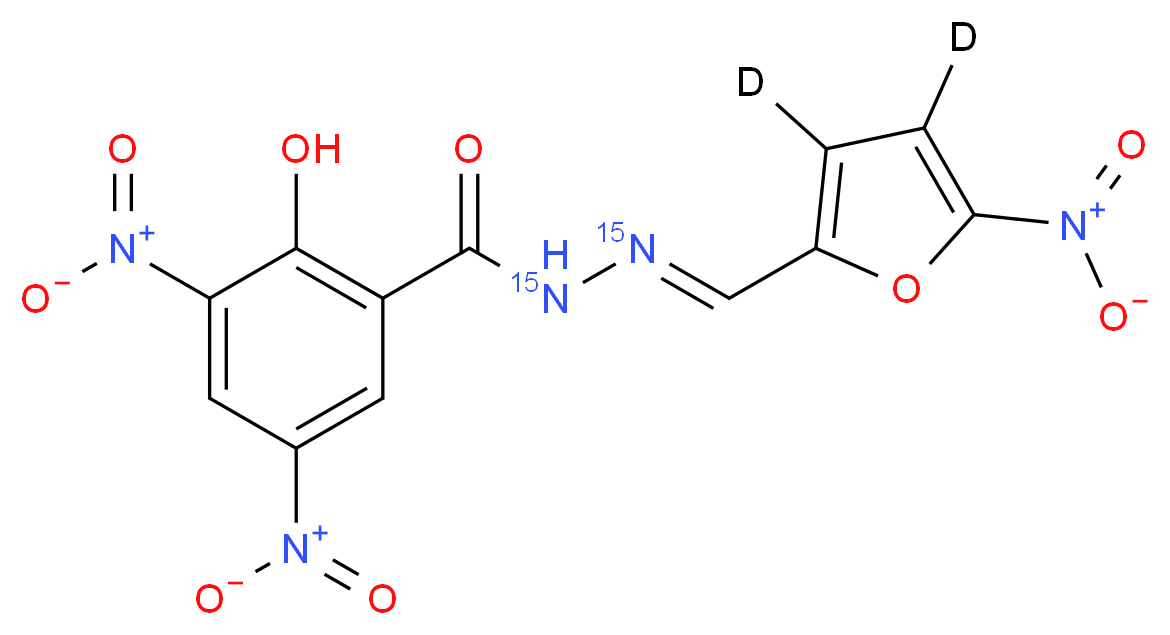 2-hydroxy-3,5-dinitro-N'-[(1E)-[5-nitro(<sup>2</sup>H<sub>2</sub>)furan-2-yl]methylidene]benzene-1-(<sup>1</sup><sup>5</sup>N<sub>2</sub>)carbohydrazide_分子结构_CAS_1246833-64-6