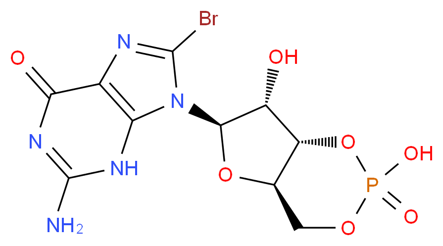 9-[(4aR,6R,7R,7aS)-2,7-dihydroxy-2-oxo-hexahydro-1,3,5,2λ<sup>5</sup>-furo[3,2-d][1,3,2λ<sup>5</sup>]dioxaphosphinin-6-yl]-2-amino-8-bromo-6,9-dihydro-3H-purin-6-one_分子结构_CAS_31356-94-2