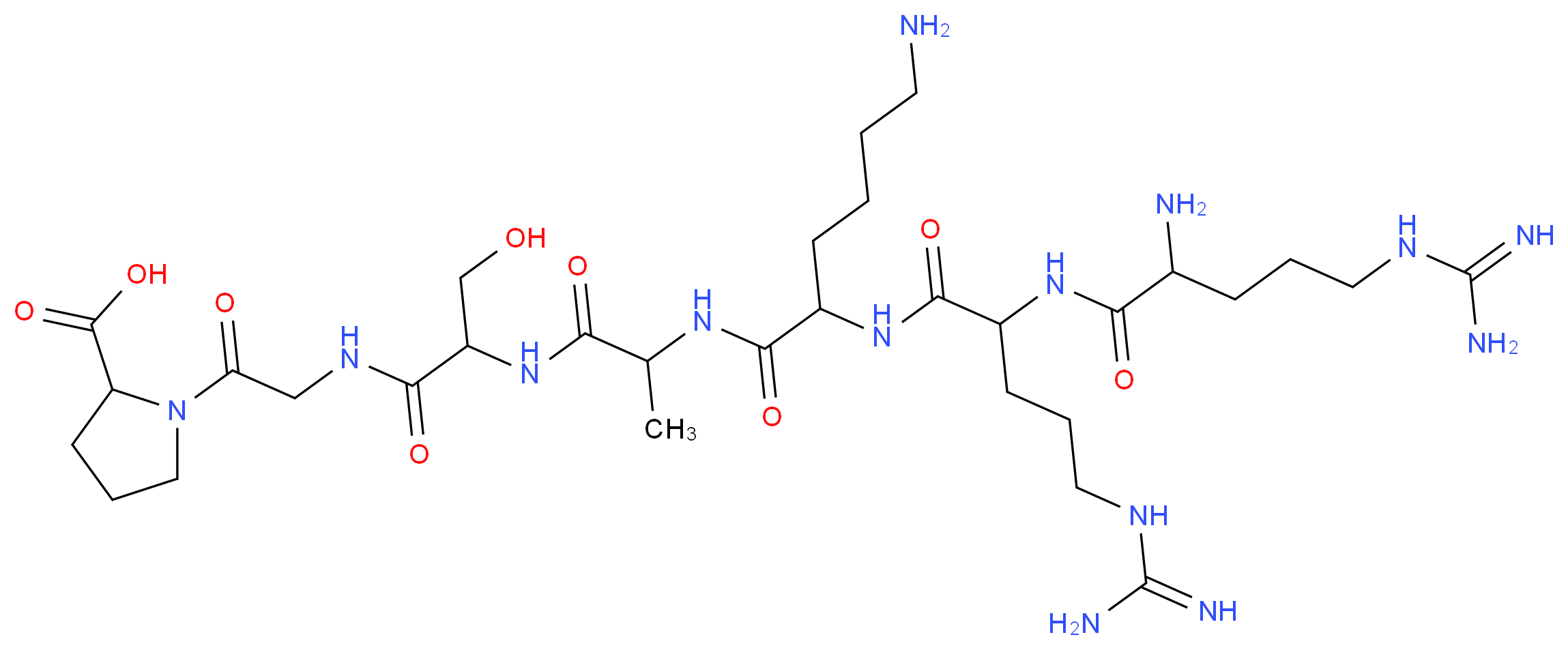1-{2-[2-(2-{6-amino-2-[2-(2-amino-5-carbamimidamidopentanamido)-5-carbamimidamidopentanamido]hexanamido}propanamido)-3-hydroxypropanamido]acetyl}pyrrolidine-2-carboxylic acid_分子结构_CAS_65189-70-0