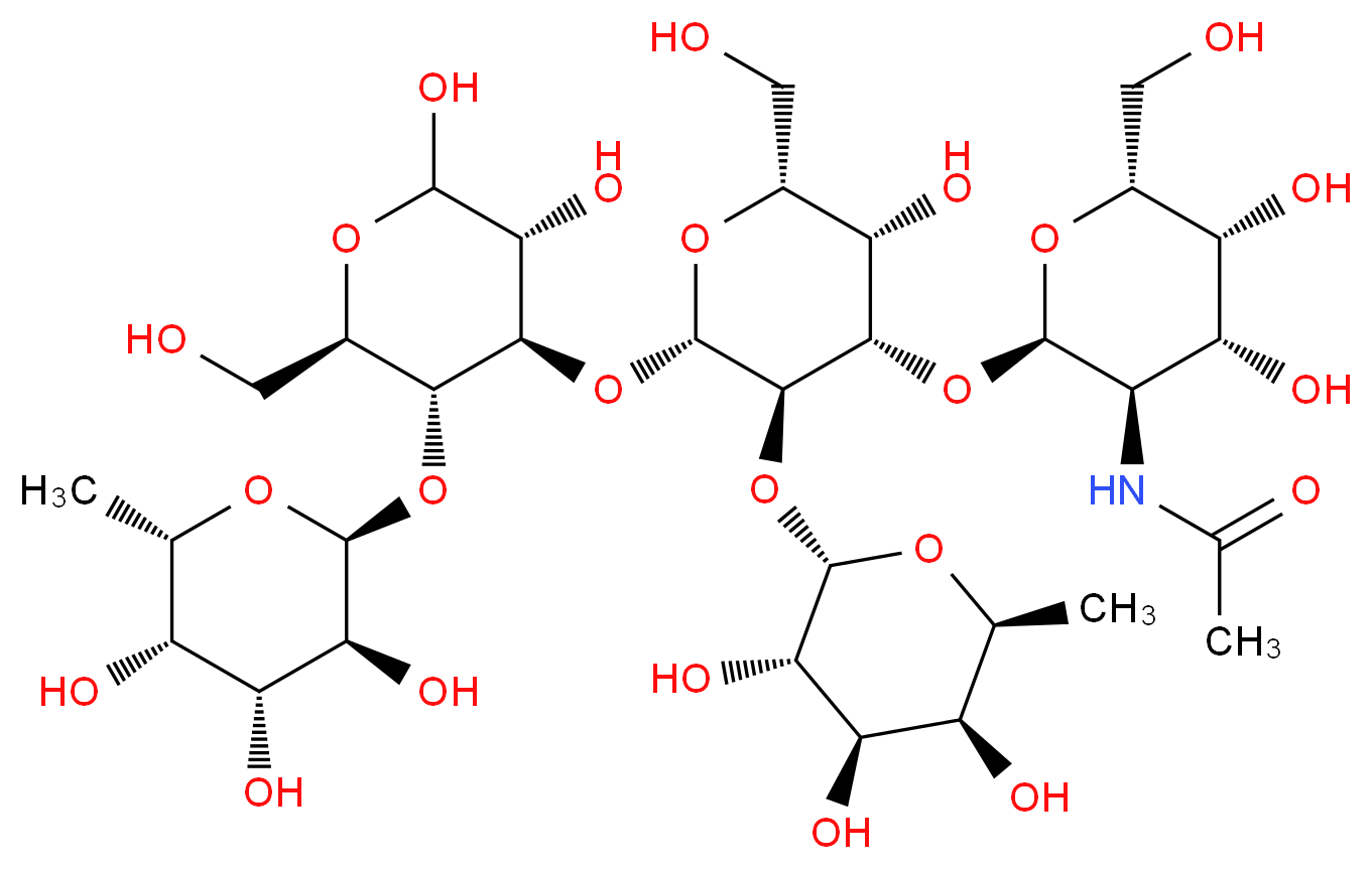 N-[(2R,3R,4R,5R,6R)-2-{[(2S,3R,4S,5S,6R)-2-{[(3R,4R,5R,6R)-2,3-dihydroxy-6-(hydroxymethyl)-5-{[(2S,3S,4R,5S,6S)-3,4,5-trihydroxy-6-methyloxan-2-yl]oxy}oxan-4-yl]oxy}-5-hydroxy-6-(hydroxymethyl)-3-{[(2S,3S,4R,5S,6S)-3,4,5-trihydroxy-6-methyloxan-2-yl]oxy}oxan-4-yl]oxy}-4,5-dihydroxy-6-(hydroxymethyl)oxan-3-yl]acetamide_分子结构_CAS_128464-25-5