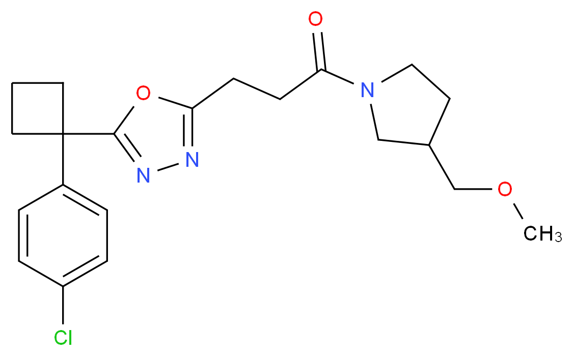 2-[1-(4-chlorophenyl)cyclobutyl]-5-{3-[3-(methoxymethyl)-1-pyrrolidinyl]-3-oxopropyl}-1,3,4-oxadiazole_分子结构_CAS_)