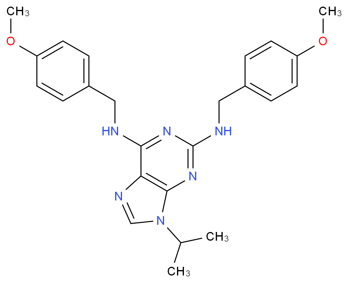 2-N,6-N-bis[(4-methoxyphenyl)methyl]-9-(propan-2-yl)-9H-purine-2,6-diamine_分子结构_CAS_267402-71-1