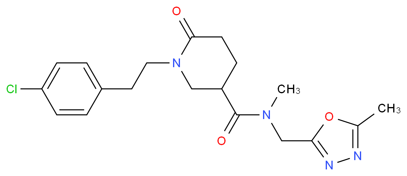1-[2-(4-chlorophenyl)ethyl]-N-methyl-N-[(5-methyl-1,3,4-oxadiazol-2-yl)methyl]-6-oxo-3-piperidinecarboxamide_分子结构_CAS_)