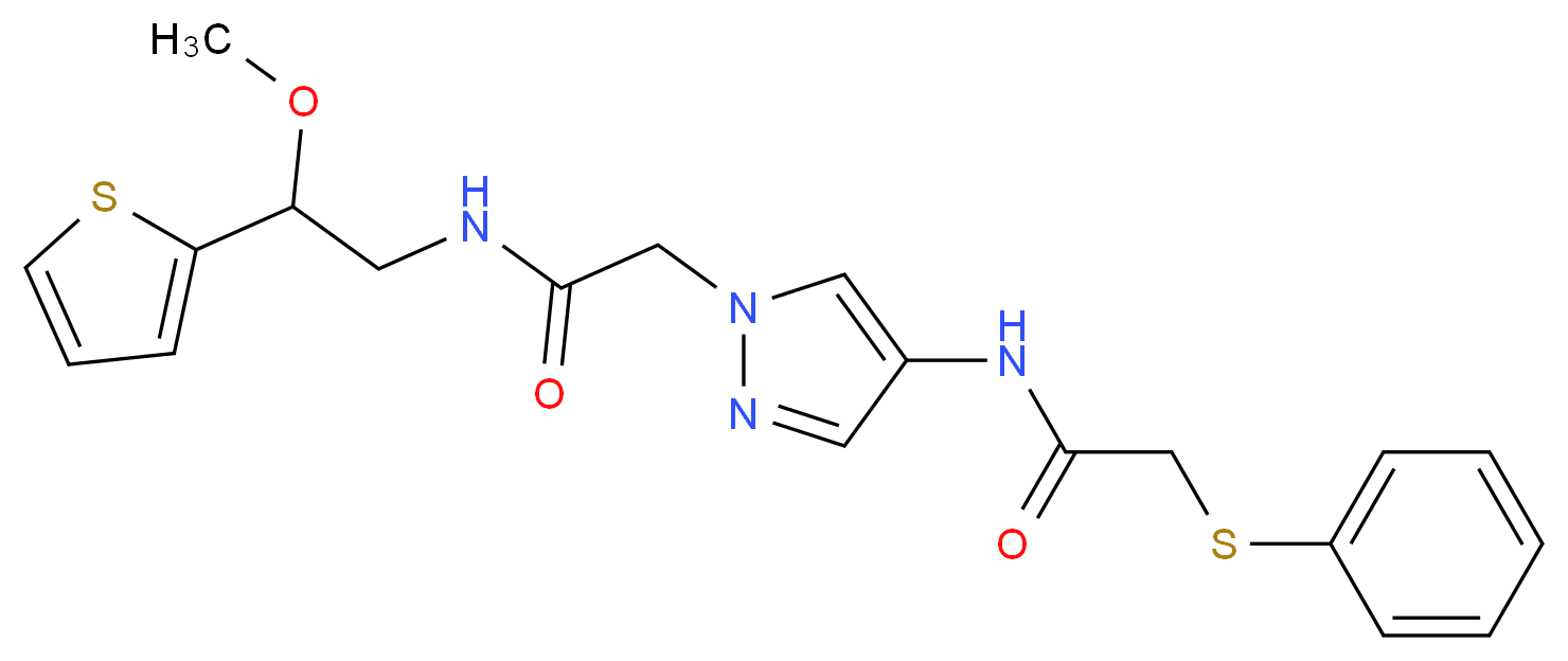 N-[1-(2-{[2-methoxy-2-(2-thienyl)ethyl]amino}-2-oxoethyl)-1H-pyrazol-4-yl]-2-(phenylthio)acetamide_分子结构_CAS_)