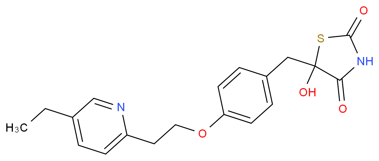 5-({4-[2-(5-ethylpyridin-2-yl)ethoxy]phenyl}methyl)-5-hydroxy-1,3-thiazolidine-2,4-dione_分子结构_CAS_625853-74-9