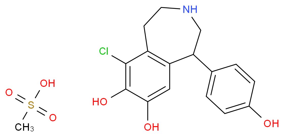 6-chloro-1-(4-hydroxyphenyl)-2,3,4,5-tetrahydro-1H-3-benzazepine-7,8-diol; methanesulfonic acid_分子结构_CAS_67227-57-0