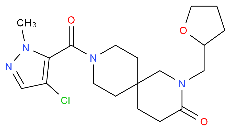 9-[(4-chloro-1-methyl-1H-pyrazol-5-yl)carbonyl]-2-(tetrahydrofuran-2-ylmethyl)-2,9-diazaspiro[5.5]undecan-3-one_分子结构_CAS_)