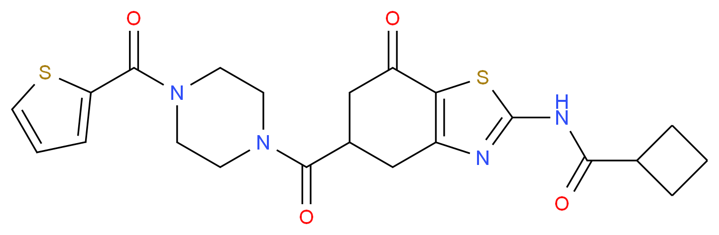 N-(7-oxo-5-{[4-(2-thienylcarbonyl)-1-piperazinyl]carbonyl}-4,5,6,7-tetrahydro-1,3-benzothiazol-2-yl)cyclobutanecarboxamide_分子结构_CAS_)